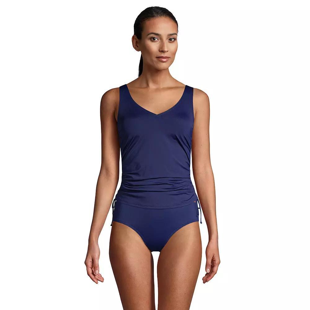 Womens Lands End Ruched UPF 50 Underwire DD-Cup Tankini Swim Top Deep Blue Product Image