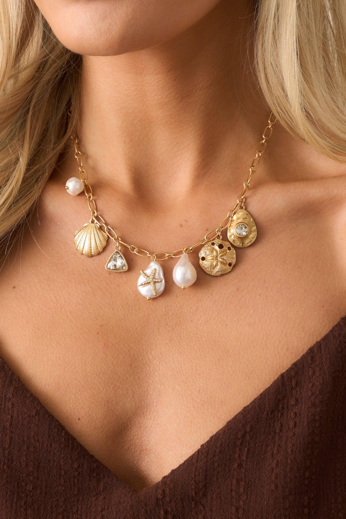 Riding The Wave Ivory Pearl & Gold Coastal Charm Necklace Product Image