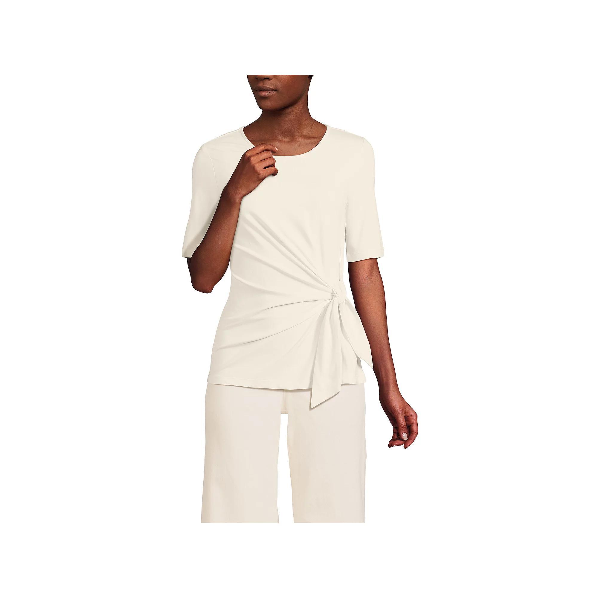 Petite Lands End Elbow Sleeve Tie Front Top, Womens Product Image