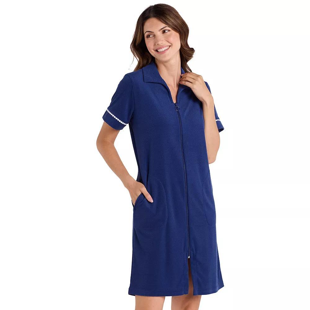 Women's Miss Elaine Essentials Terry Short Zip Robe, Size: XL, Pink Product Image