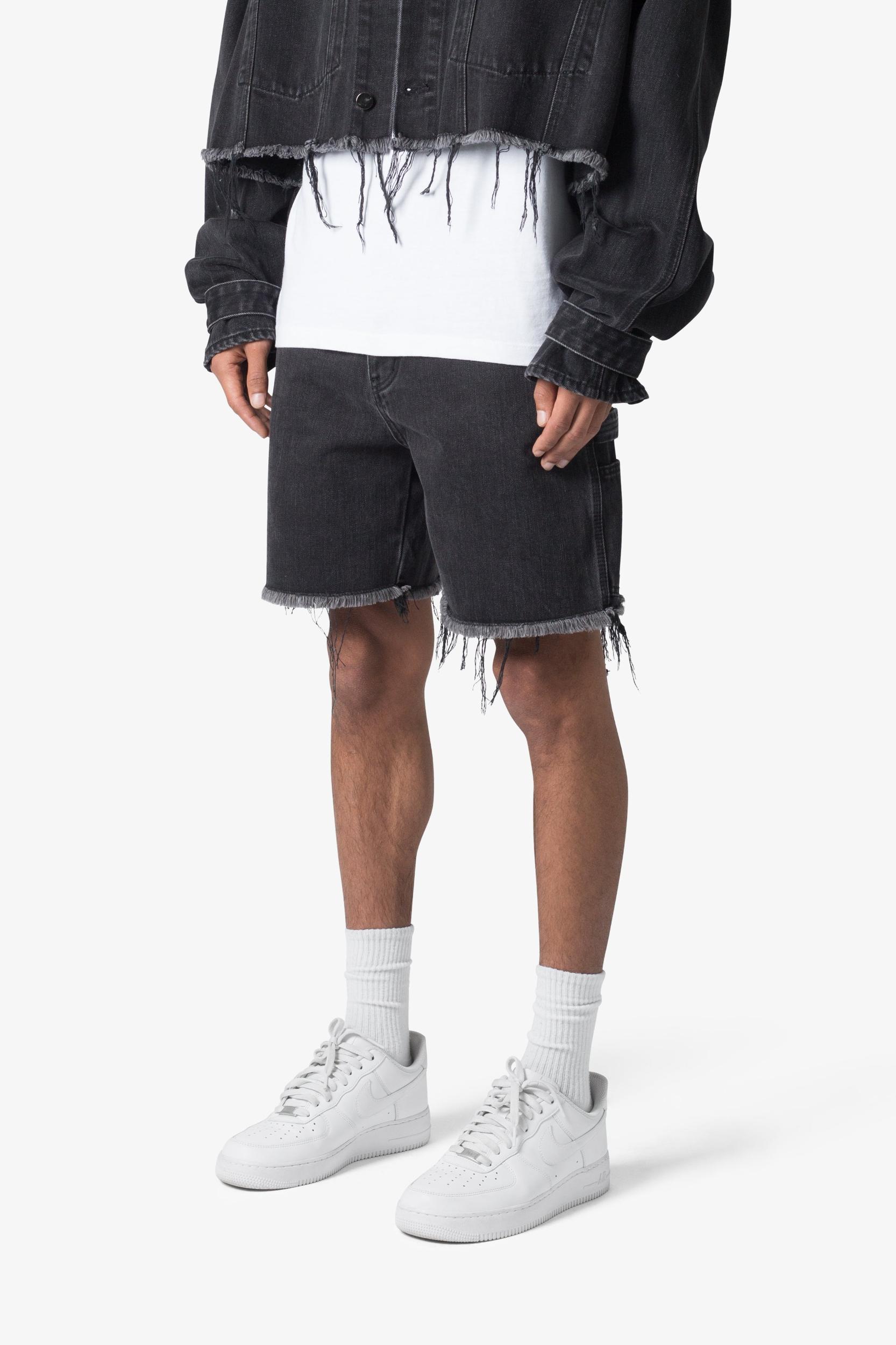 Frayed Denim Shorts - Washed Black Product Image
