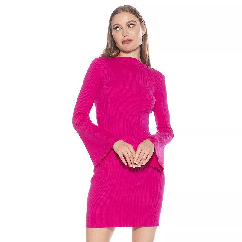 Women's ALEXIA ADMOR Sienna Turtleneck Flared Long Sleeve Knit Dress, Size: Medium, Pink Product Image