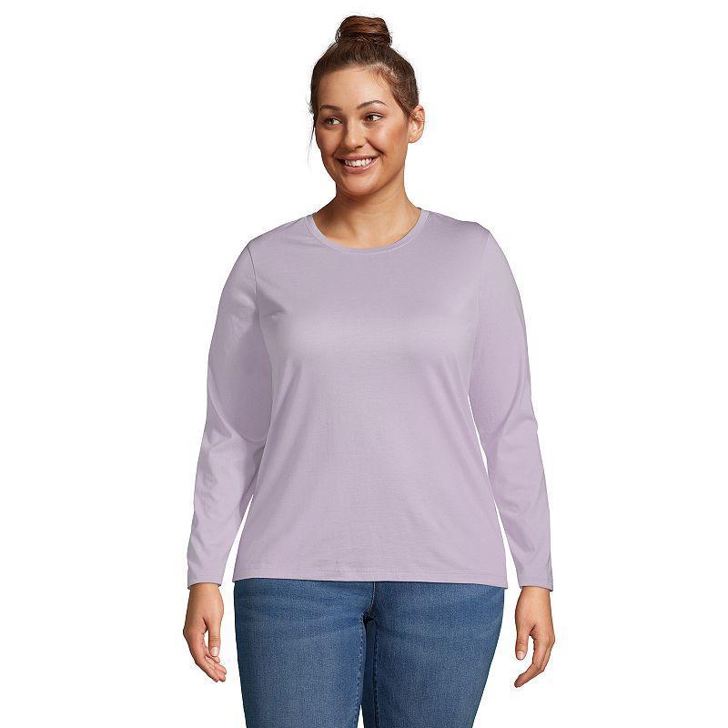 Plus Size Lands' End Long Sleeve Relaxed Supima Cotton Crewneck Tee, Women's, Size: 1XL, Grey Heather Product Image