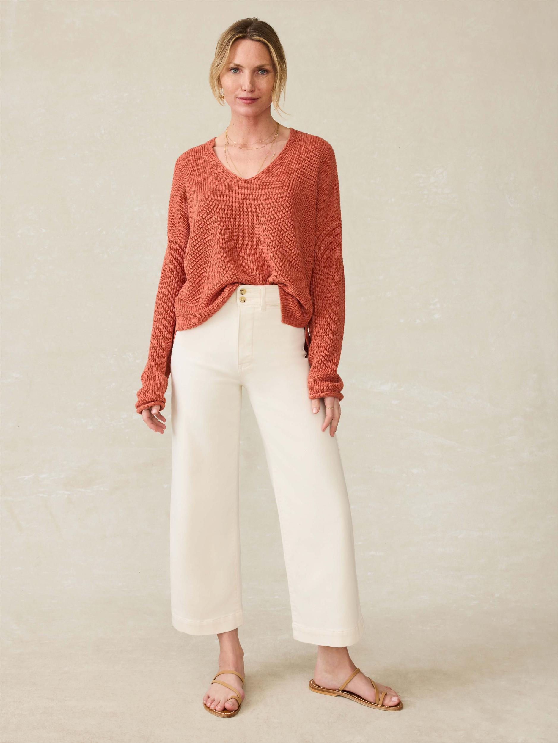 Miramar Linen V-Neck Sweater - Red Rock Female Product Image