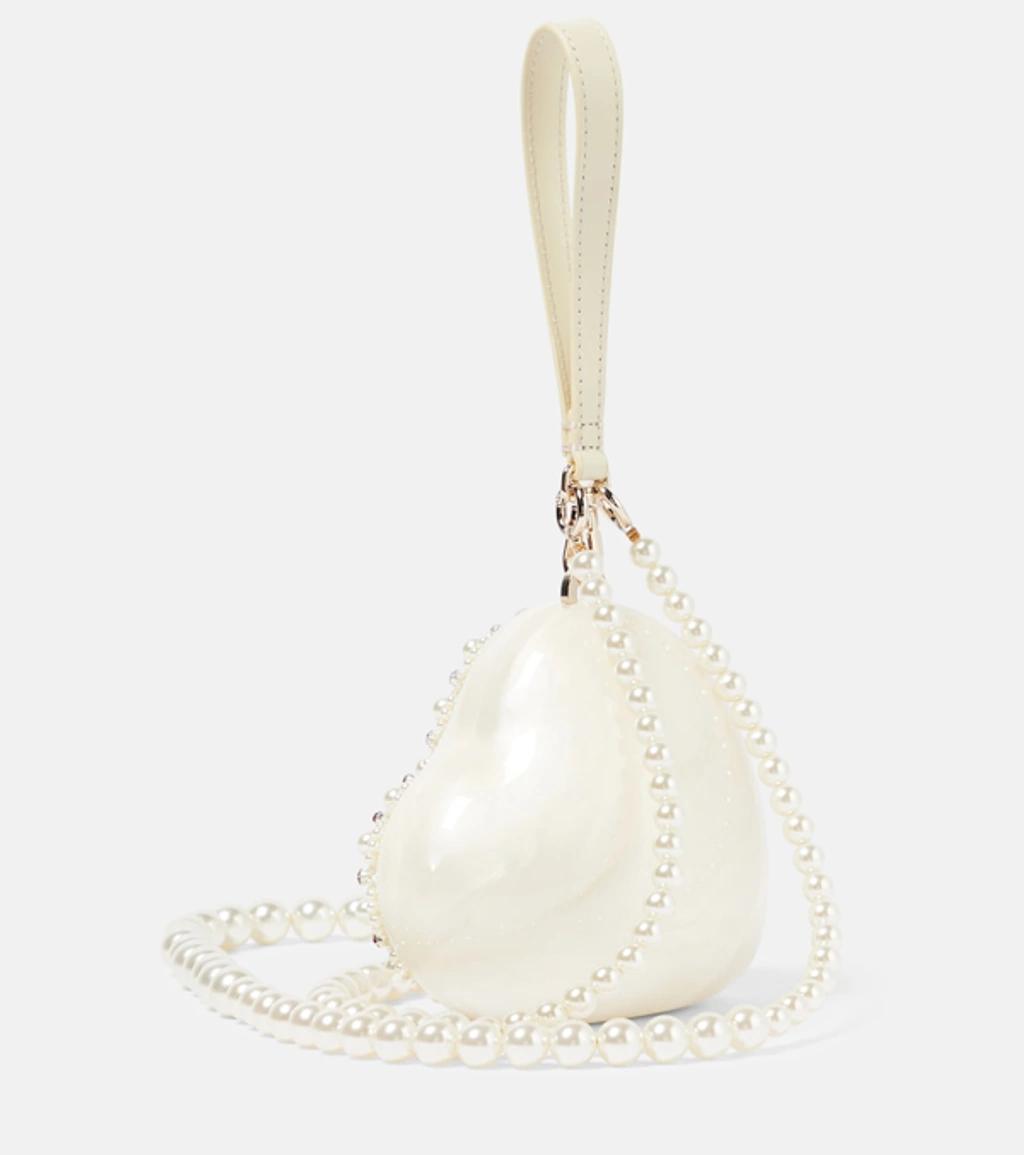 SIMONE ROCHA Heart Faux Pearls-embellished Clutch In White Product Image