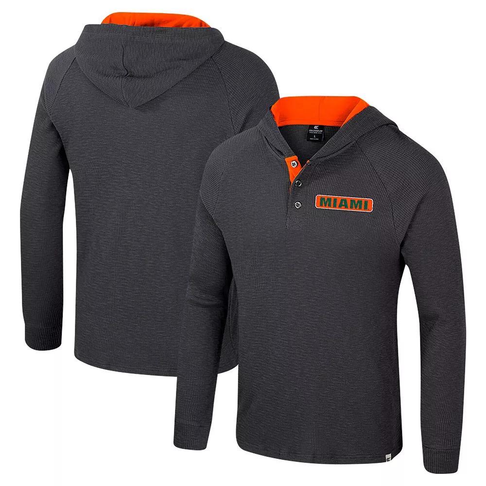 Men's Colosseum  Charcoal Miami Hurricanes Dujour Ralgan Long Sleeve Henley Hoodie T-Shirt, Size: Medium Product Image