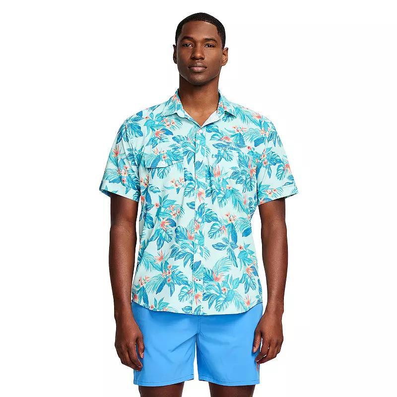 Men's IZOD Sunshield Performance Short Sleeve Button Down Shirt, Size: XXL, Blue Orange Flowers Product Image