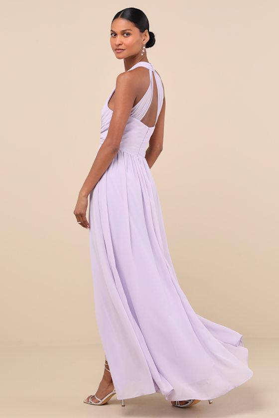 Marilina Lavender Pleated Twist-Front Maxi Dress Product Image