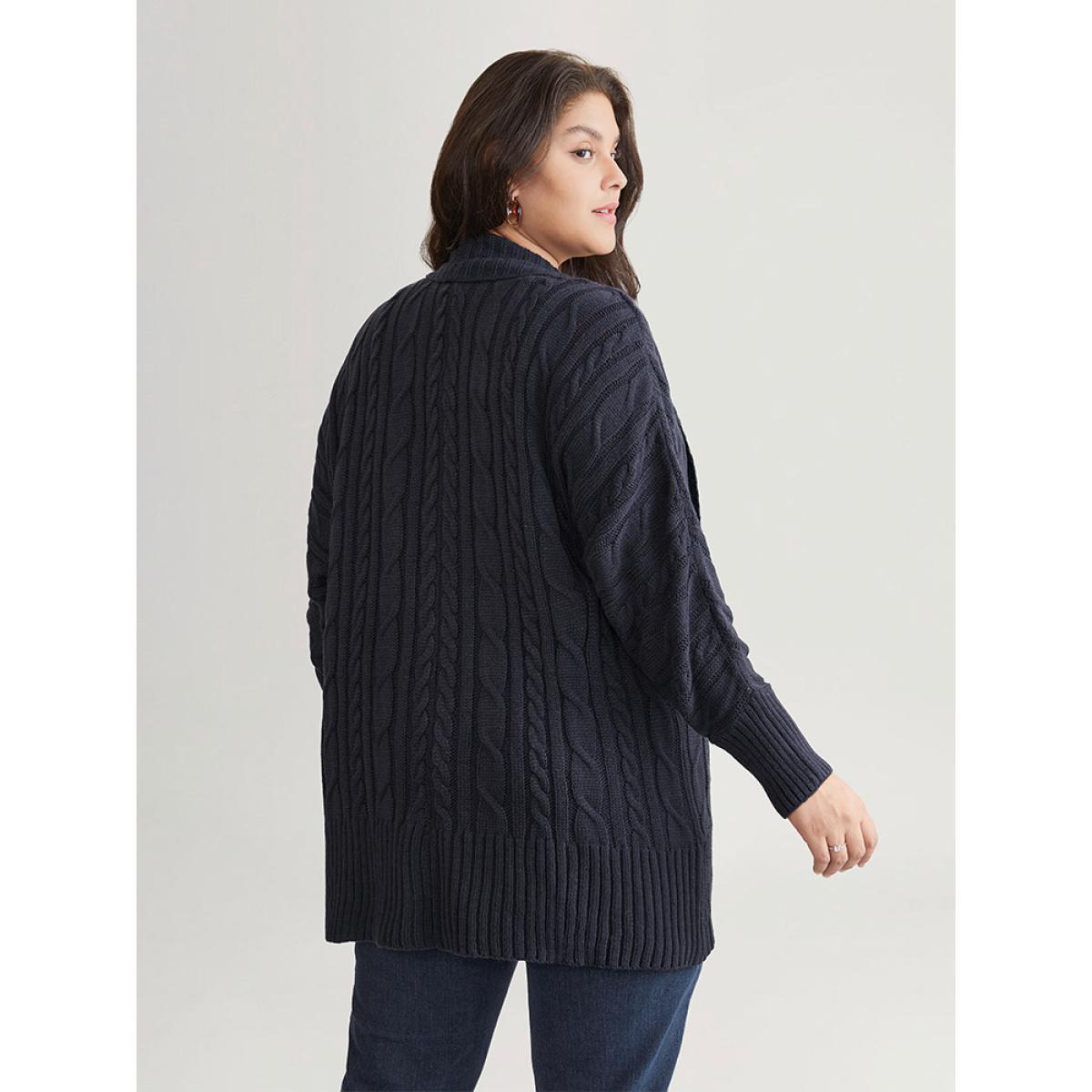 Plus Size Solid Cable Knit Texture Arc Hem Dolman Sleeve Cardigan Midnight Women Casual Loose Long Sleeve Dailywear Cardigans BloomChic 26/4X Product Image