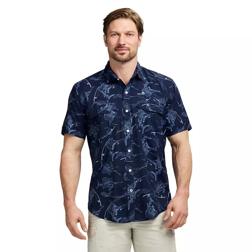 Men's IZOD Sunshield Performance Button Front Shirt, Size: Medium, Blue Fish Product Image