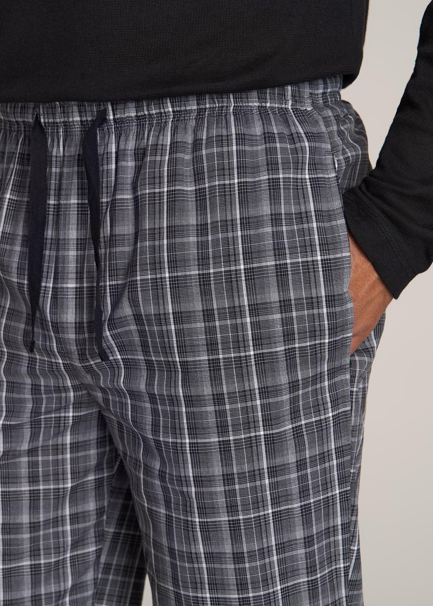 Woven Pajama Pants for Tall Men in Black & Grey Plaid Product Image