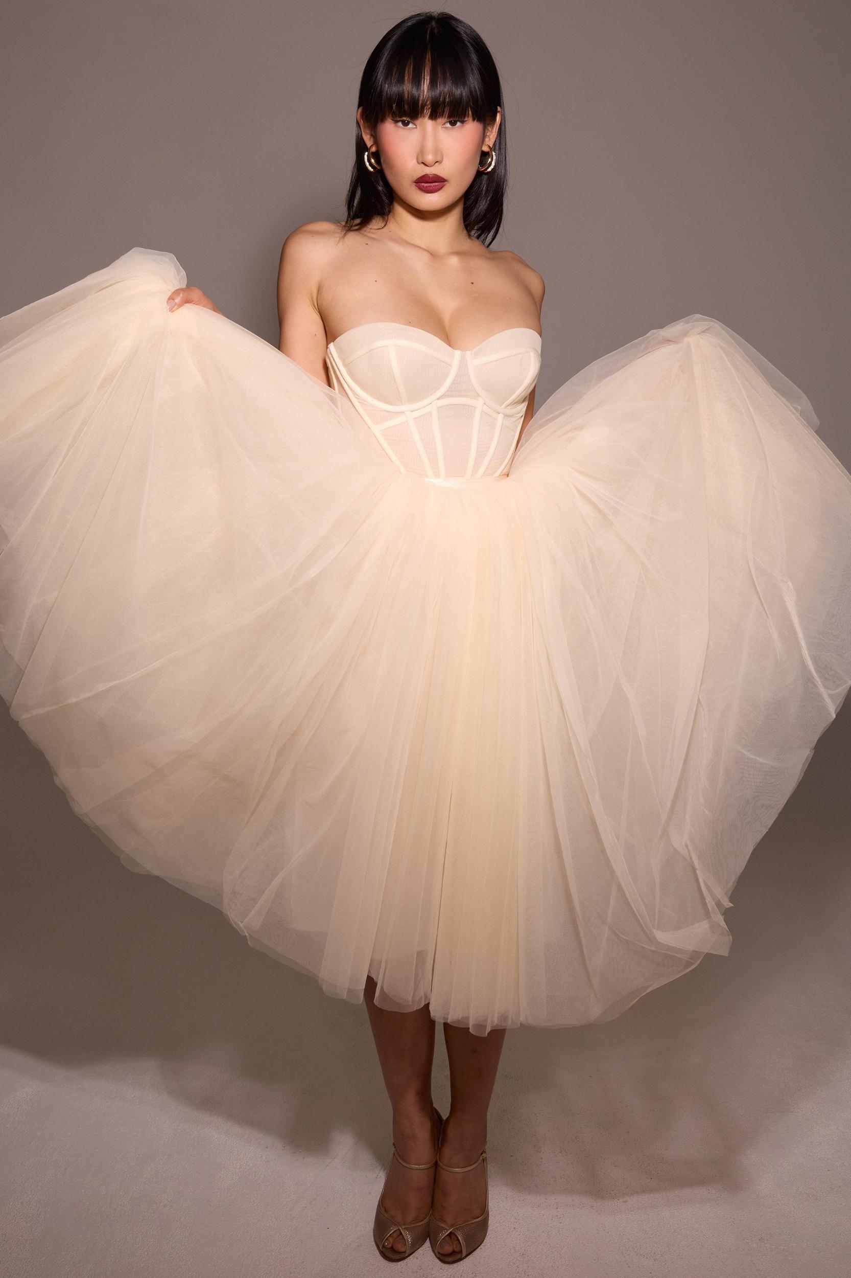 Darling Vintage Cream Tulle Midi Dress Product Image