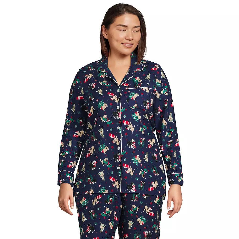 Plus Size Lands' End Long Sleeve Flannel Pajama Top, Women's, Size: 2XL, Deep  Blue Pups Product Image
