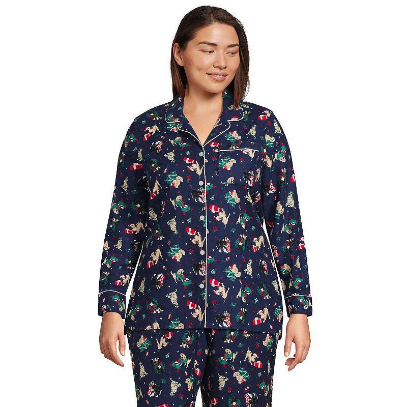 Plus Size Lands' End Long Sleeve Flannel Pajama Top, Women's, Size: 2XL, Deep  Blue Pups Product Image