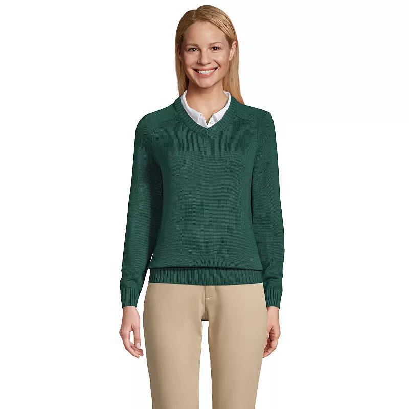 Women's Lands' End Cotton Modal V-Neck Sweater, Size: Large, Green Product Image