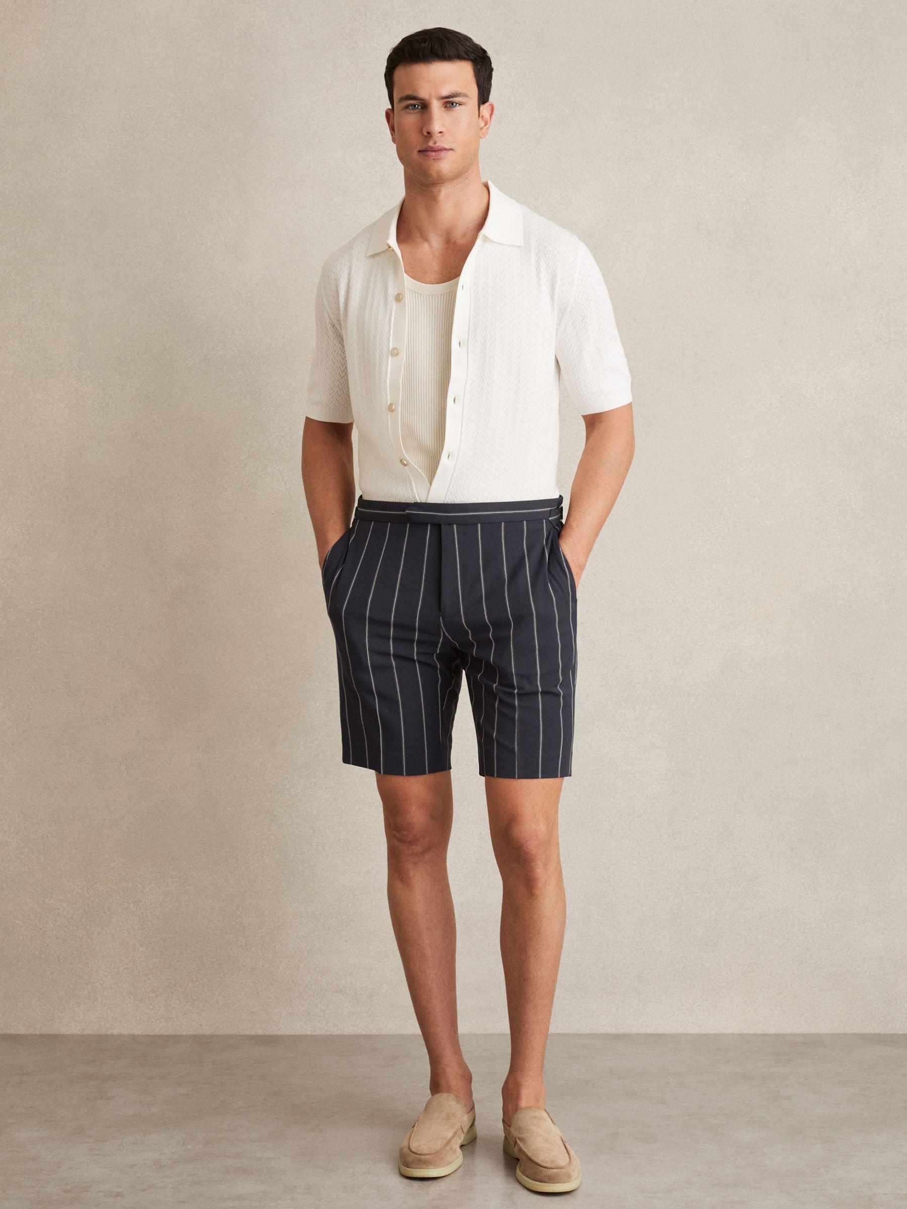 Striped Side-Adjuster Shorts in Navy Product Image