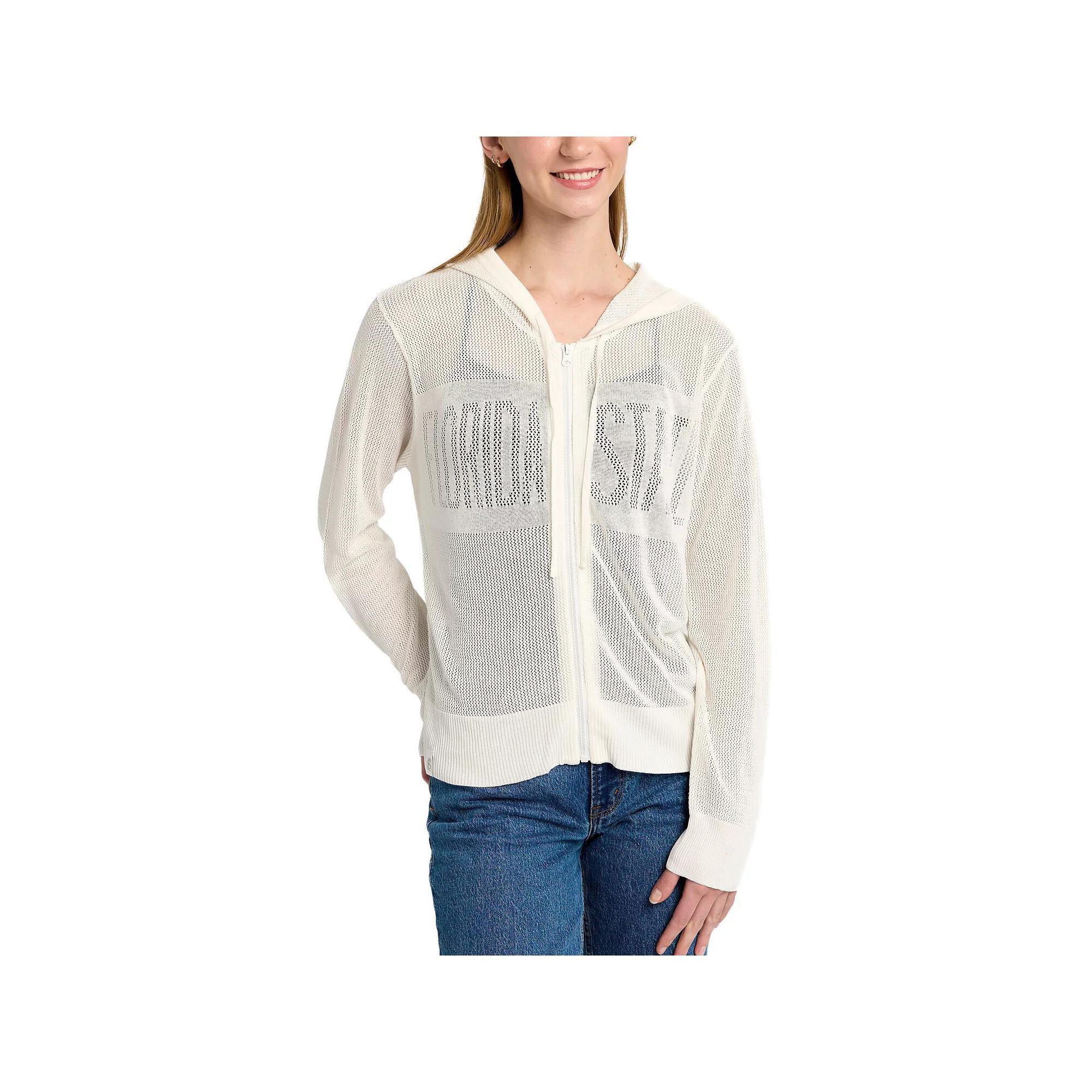 Women's Lusso Cream Florida State Seminoles Summer Tonal Mesh Full-Zip Hoodie Sweater, Size: Large, Beige Product Image