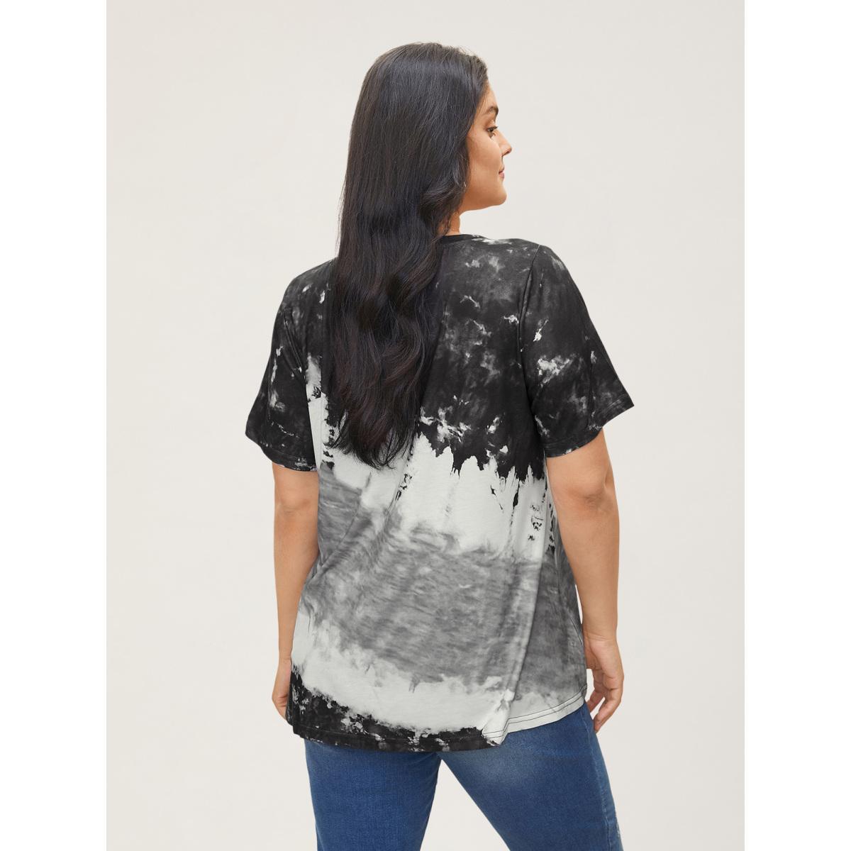 Plus Size Tie Dye Round Neck T-shirt Black Women Casual Tie Dye Round Neck Everyday T-shirts BloomChic 26/4X Product Image