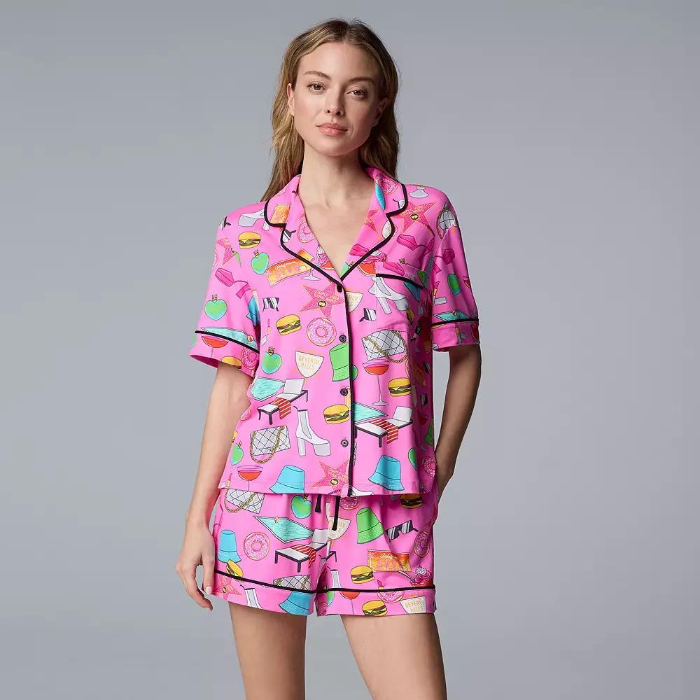 Women's Simply Vera Vera Wang 2-Piece Top & Boxer Sleep Set, Size: Medium, Green Palm Product Image