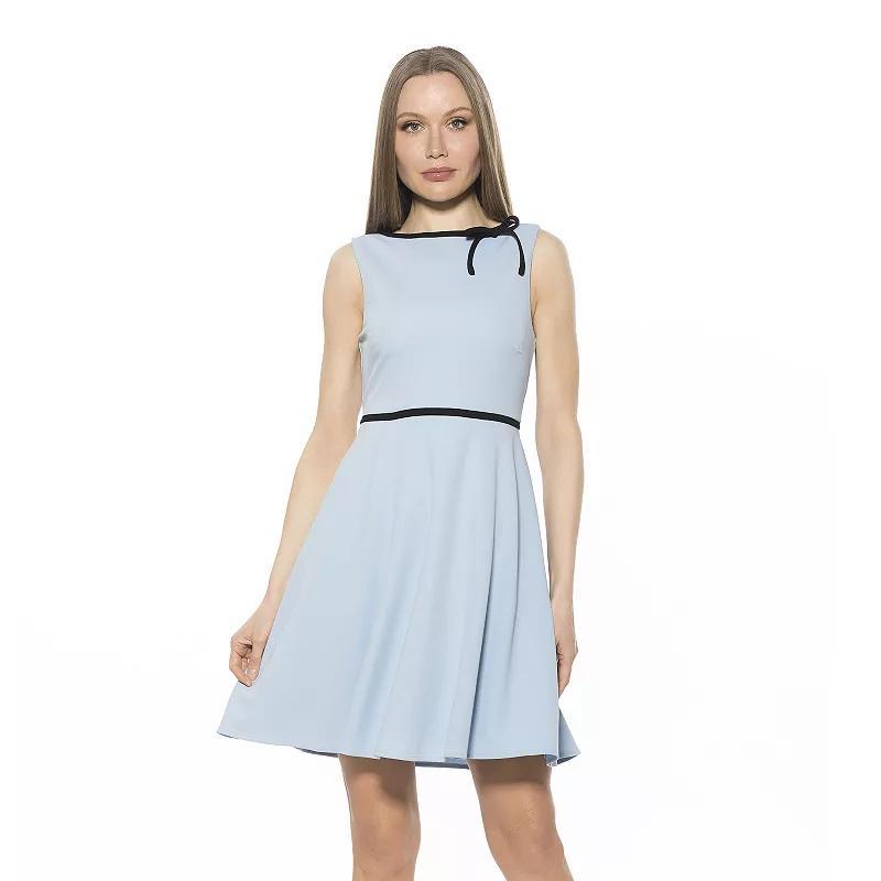 Women's ALEXIA ADMOR Ida Crewneck Fit And Flare Dress, Size: Large, Black White Dots Product Image