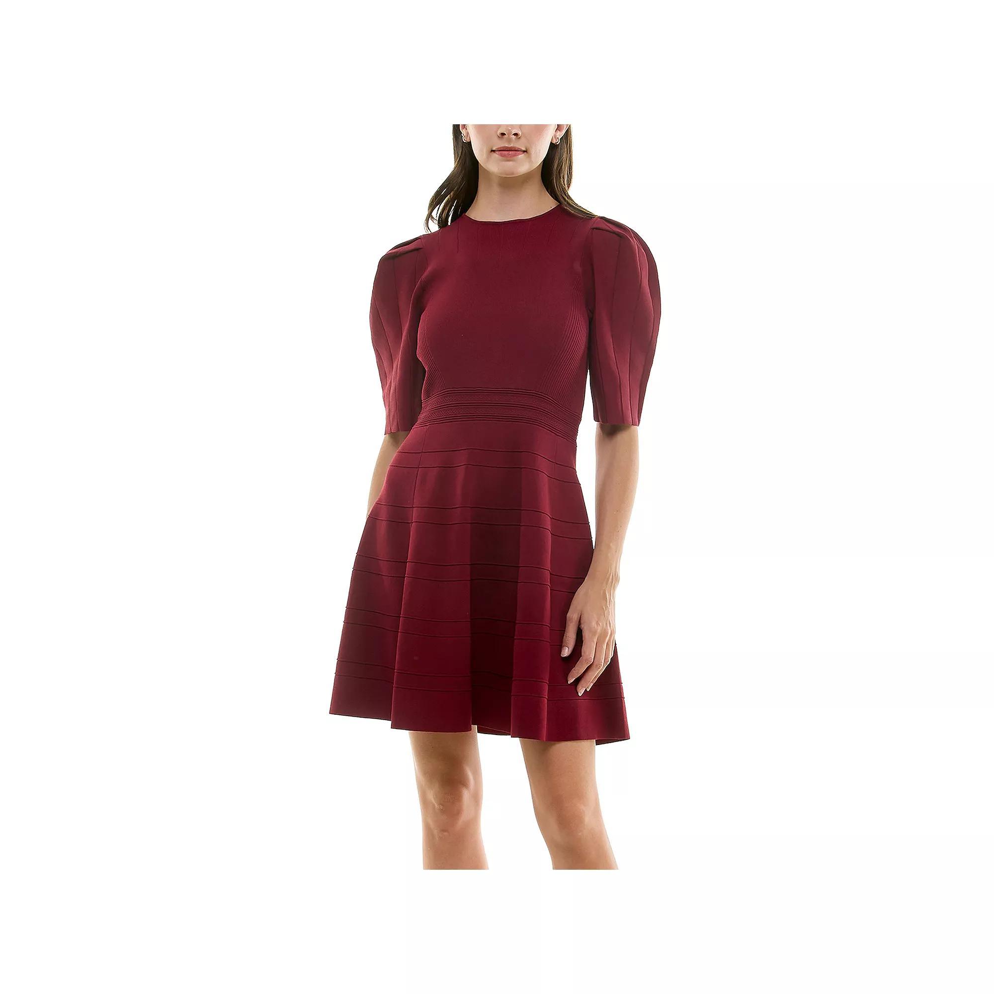 Women's Nicole Miller Fit & Flare Bandage Sweater Dress, Size: Large, Rich Red Product Image