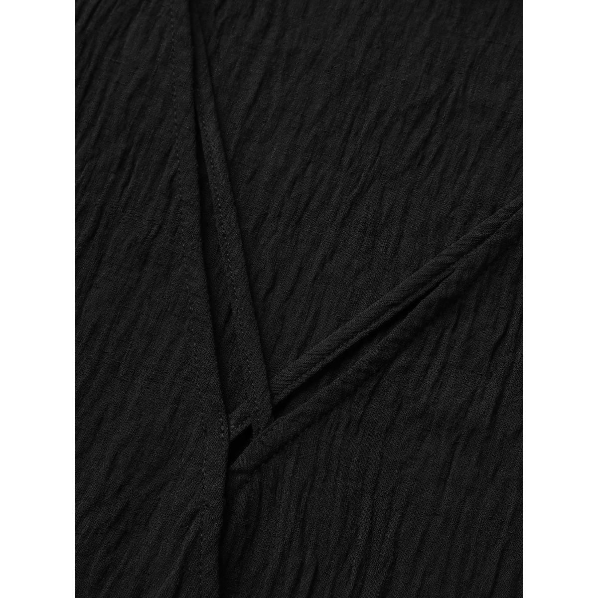 Plus Size Black Stretchy Woven Bowknot Cut Out Gathered Crisscross Blouse Women At the Office Half Sleeve V-neck Work Blouses BloomChic 14-16/1X Product Image