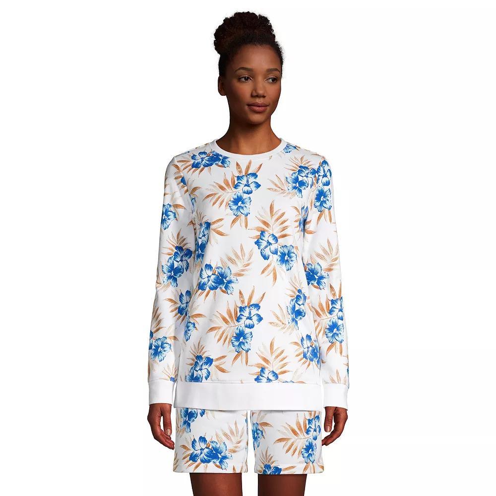 Women's Lands' End Serious Sweats Crewneck Sweatshirt Tunic, Size: Medium, White Floral Product Image