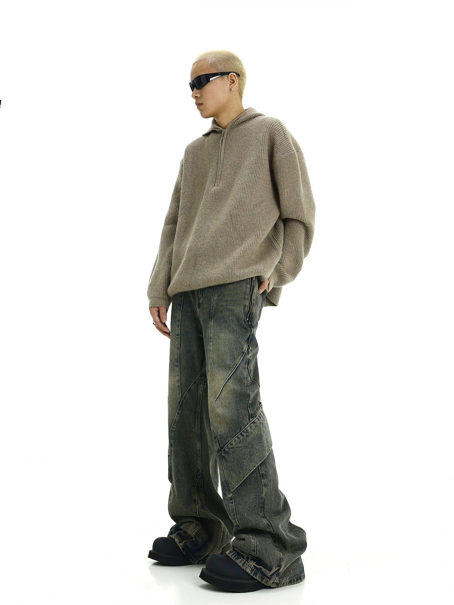 RT No. 10425 YELLOW BLUE RECONSTRUCTED BAGGY STRAIGHT JEANS Product Image