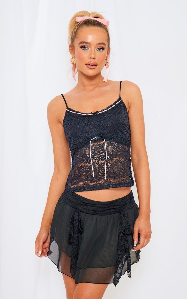 Black Chiffon Ruffle Detail Flippy Mini Skirt Product Image