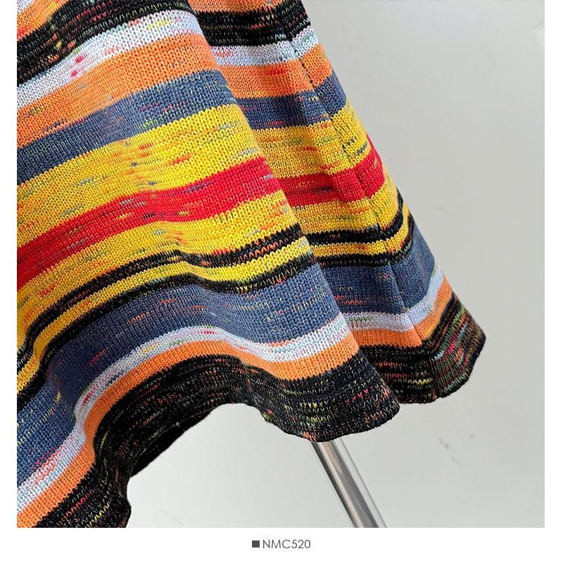 Sleeveless Rainbow-Striped V-Neck Midi Dress Product Image
