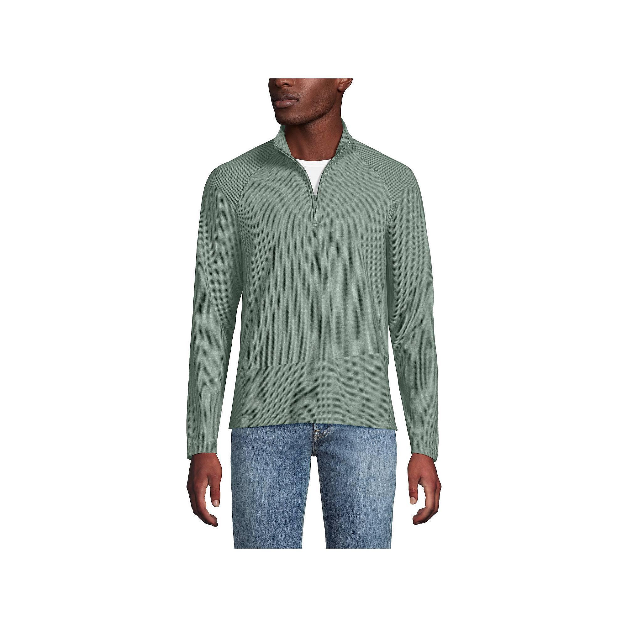 Men's Lands' End Long Sleeve Hybrid Textured Quater Zip Pullover, Size: XL, Lily  Green Product Image
