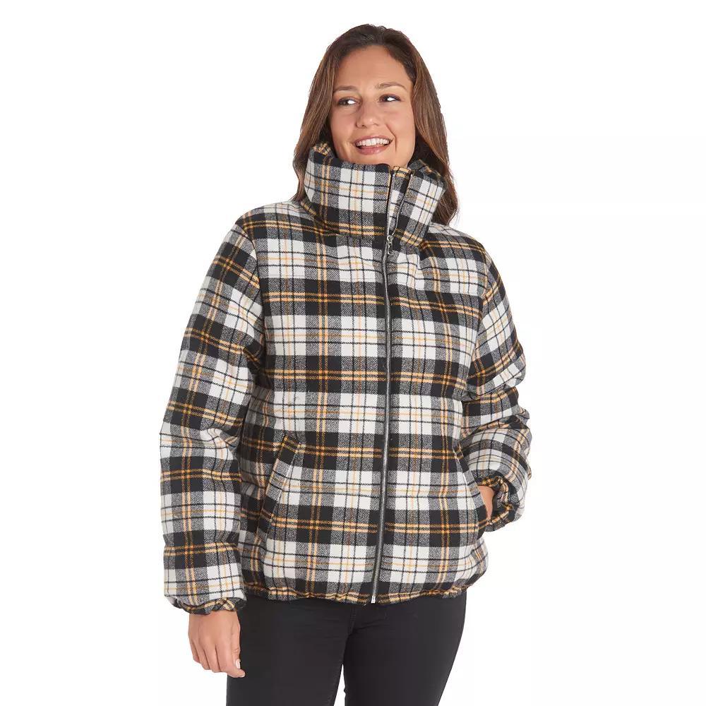 Women's Fleet Street Plaid Puffer Jacket, Size: Small, Wht Black Yl Product Image