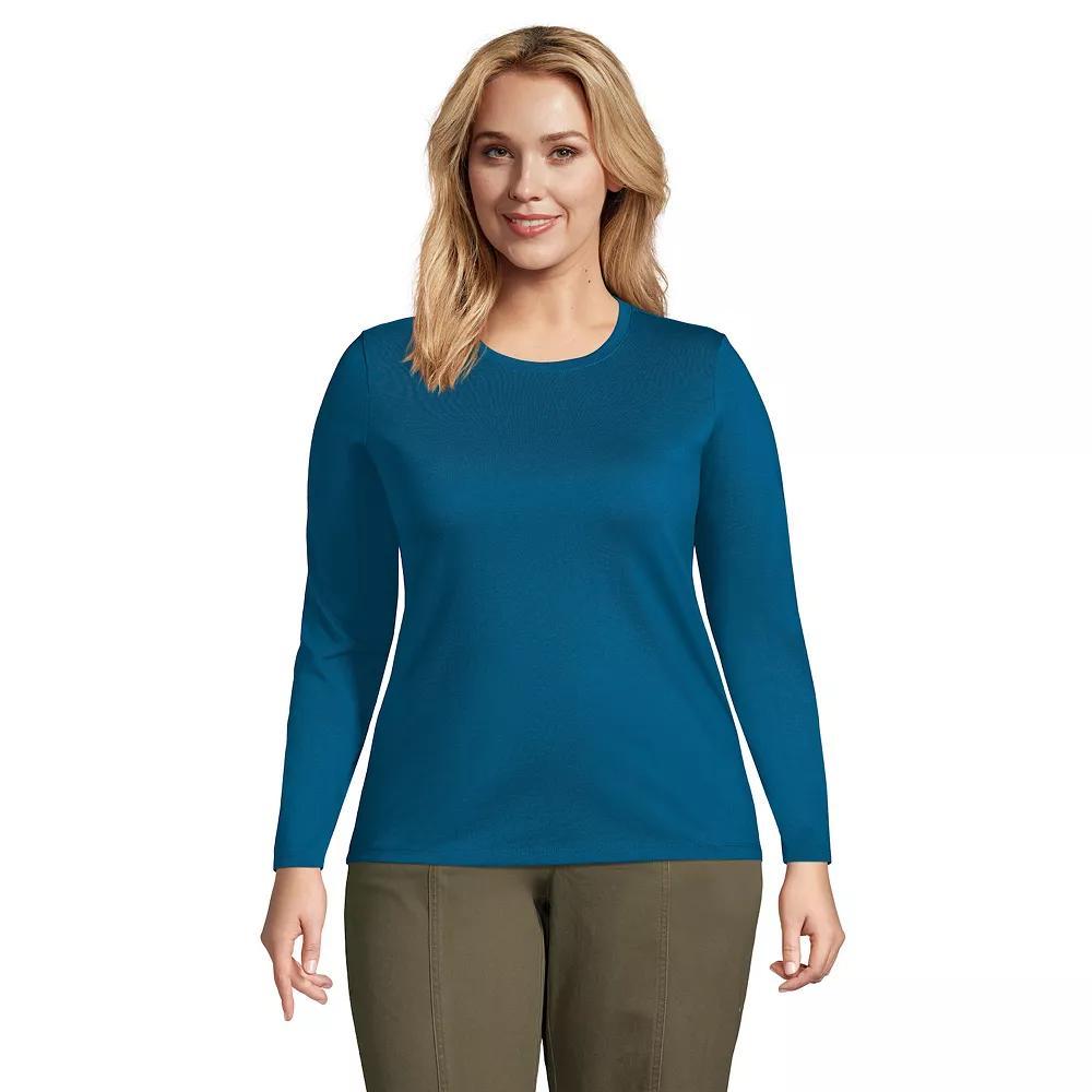 Plus Size Lands' End Long Sleeve Relaxed Supima Cotton Crewneck Tee, Women's, Size: 1XL, Ivory Black Stripe Product Image