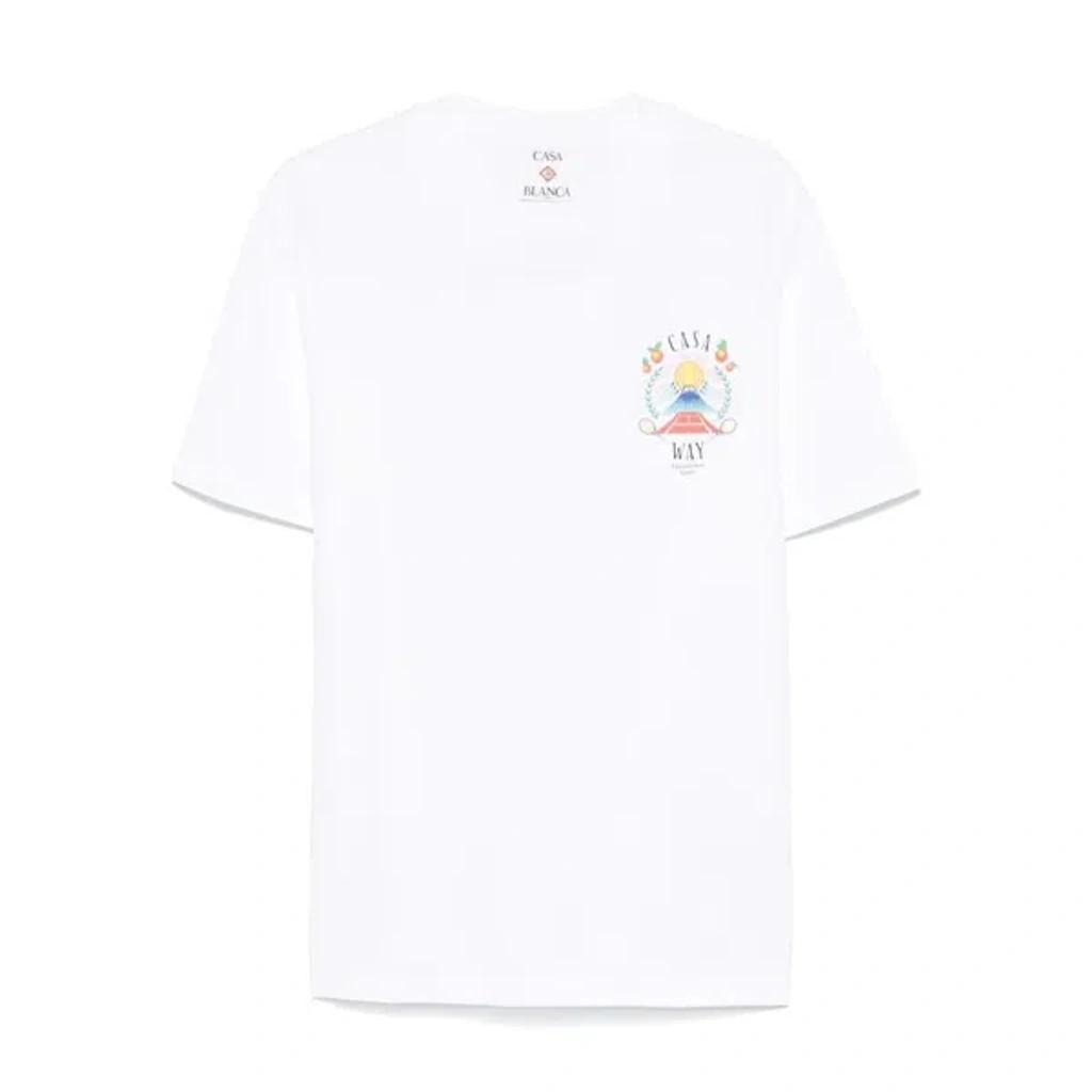 CASABLANCA T-shirt Girocollo Con Logo Sul Fronte In Cotone Bianca Uomo In Neutral Product Image