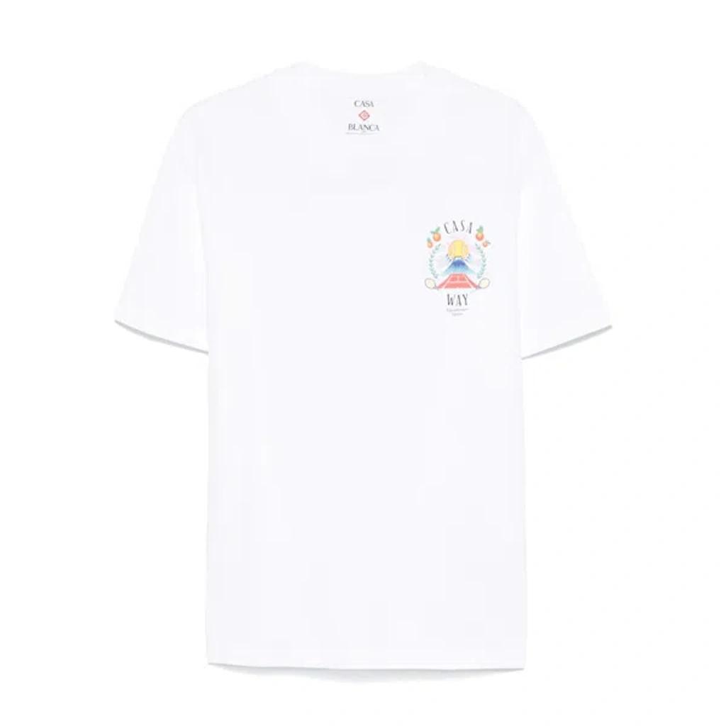 CASABLANCA T-shirt Girocollo Con Logo Sul Fronte In Cotone Bianca Uomo In Neutral Product Image