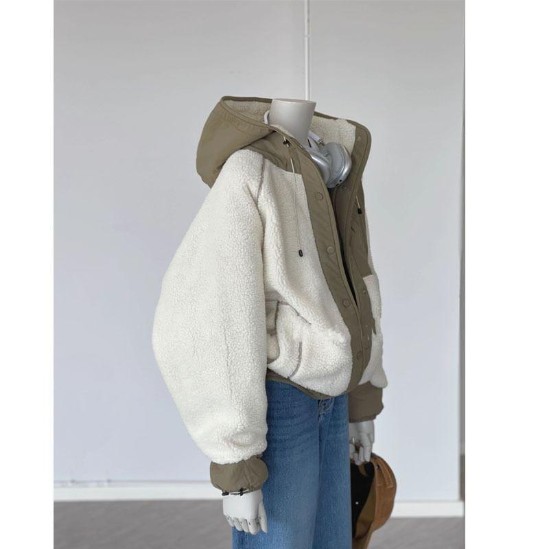 Hood Panel Fleece Button Jacket Product Image