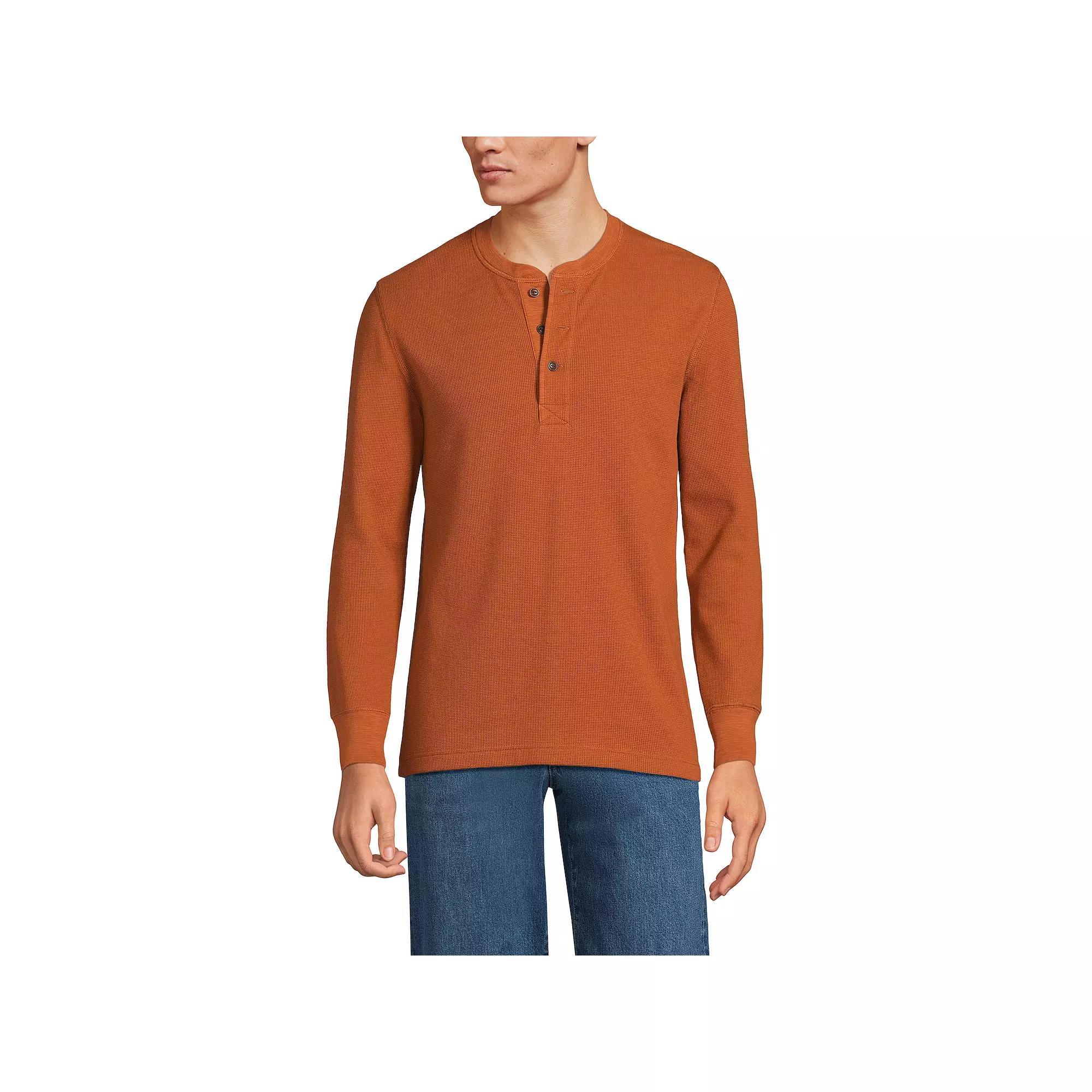 Men's Lands' End Comfort-First Regular-Fit Thermal Waffle Henley, Size: Medium, Fresh Red Product Image
