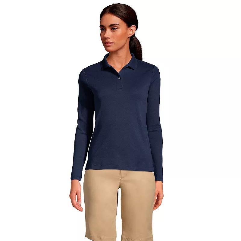 Women's Lands' End School Uniform Long Sleeve 2-Button Interlock Polo Shirt, Size: XS, White Product Image