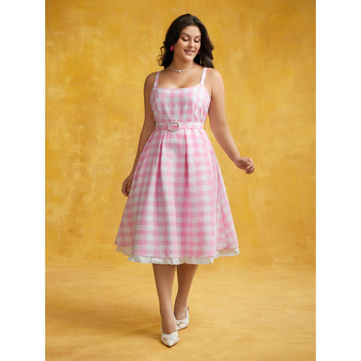 Plus Size Sweetheart Lumbar Fold Midi Dress Blush Women Cocktail Belted Party Curvy Bloomchic 14-16/1X Product Image