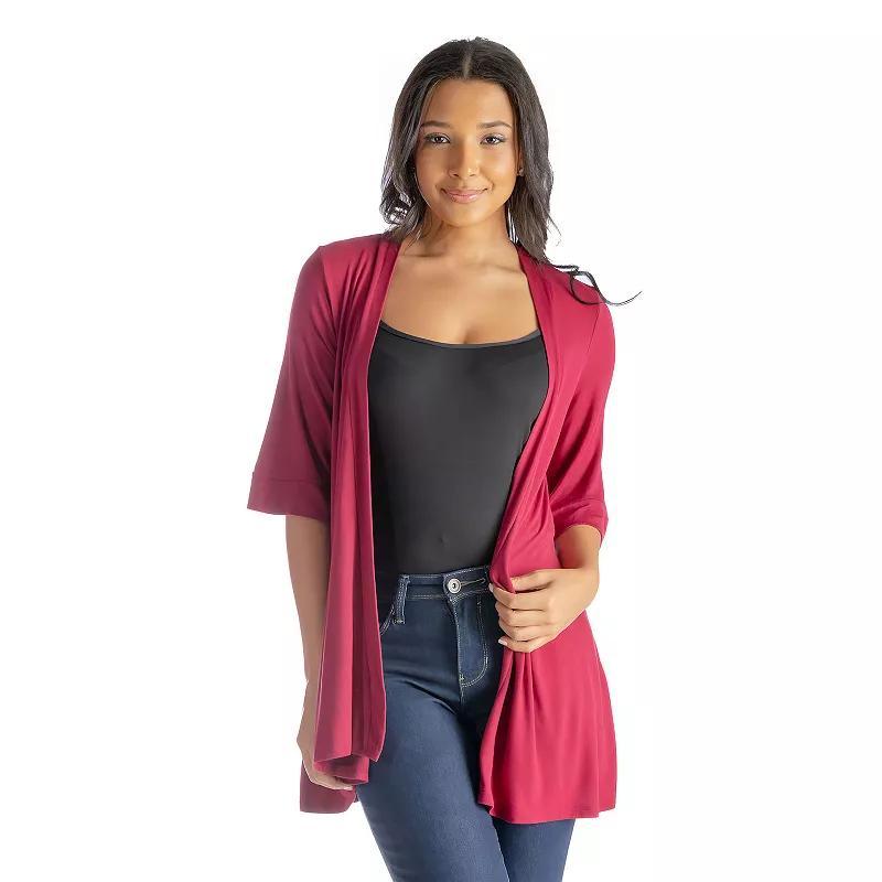Women's 24Seven Comfort Apparel Open Front Elbow Length Sleeve Cardigan, Size: Large, Red Product Image