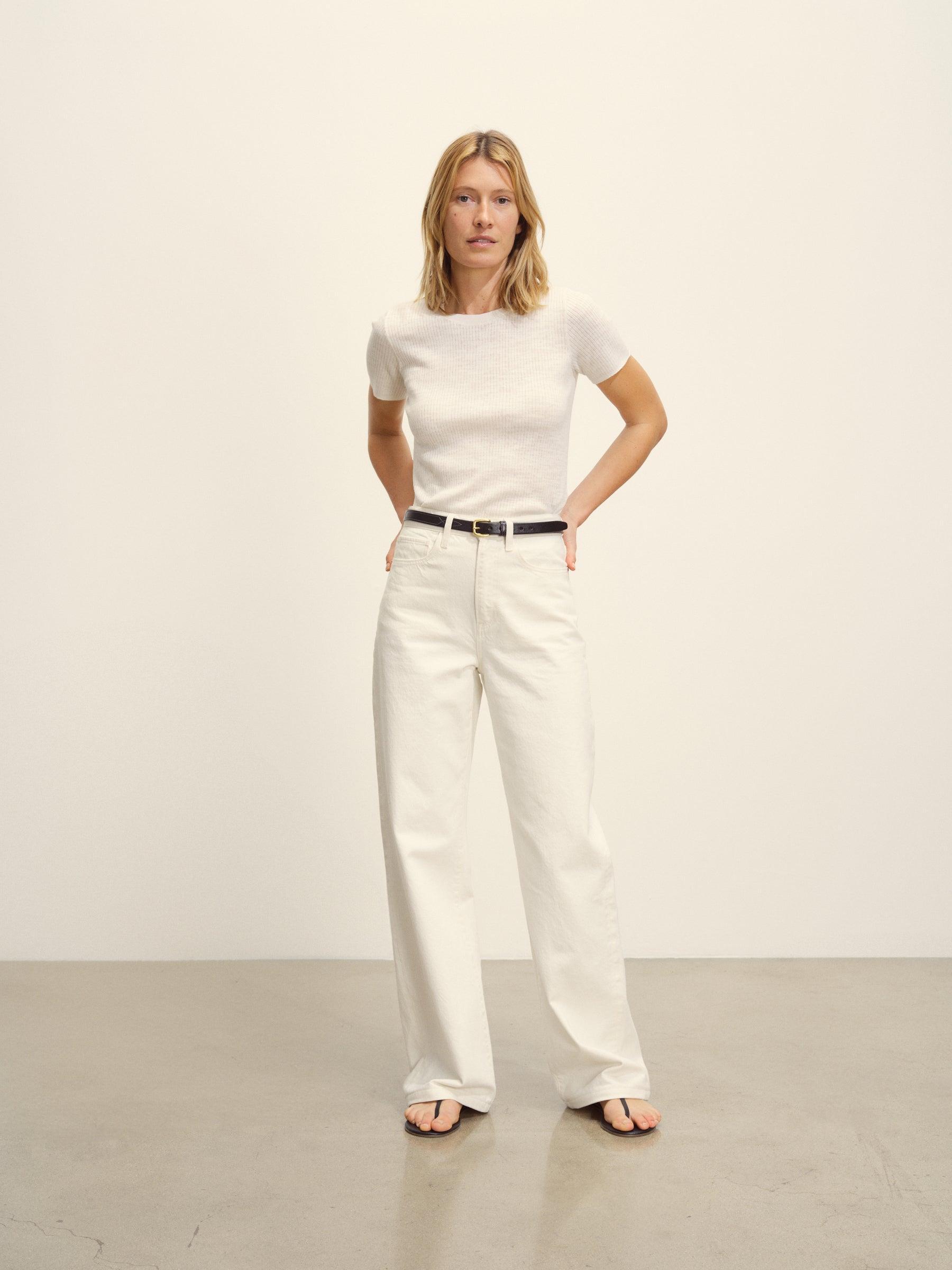 Soft White Coastal Linen Rib Tee Product Image