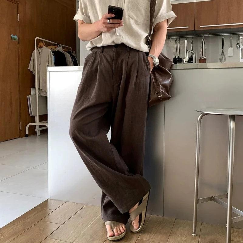 RT No. 18150 PLEATED LINEN STRAIGHT PANTS Product Image