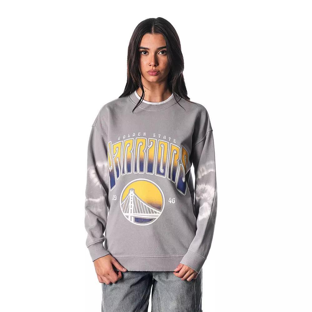 Women's The Wild Collective Heather Gray Golden State Warriors Bleached Tie-Dye Pullover Sweatshirt, Size: Medium, Grey Product Image