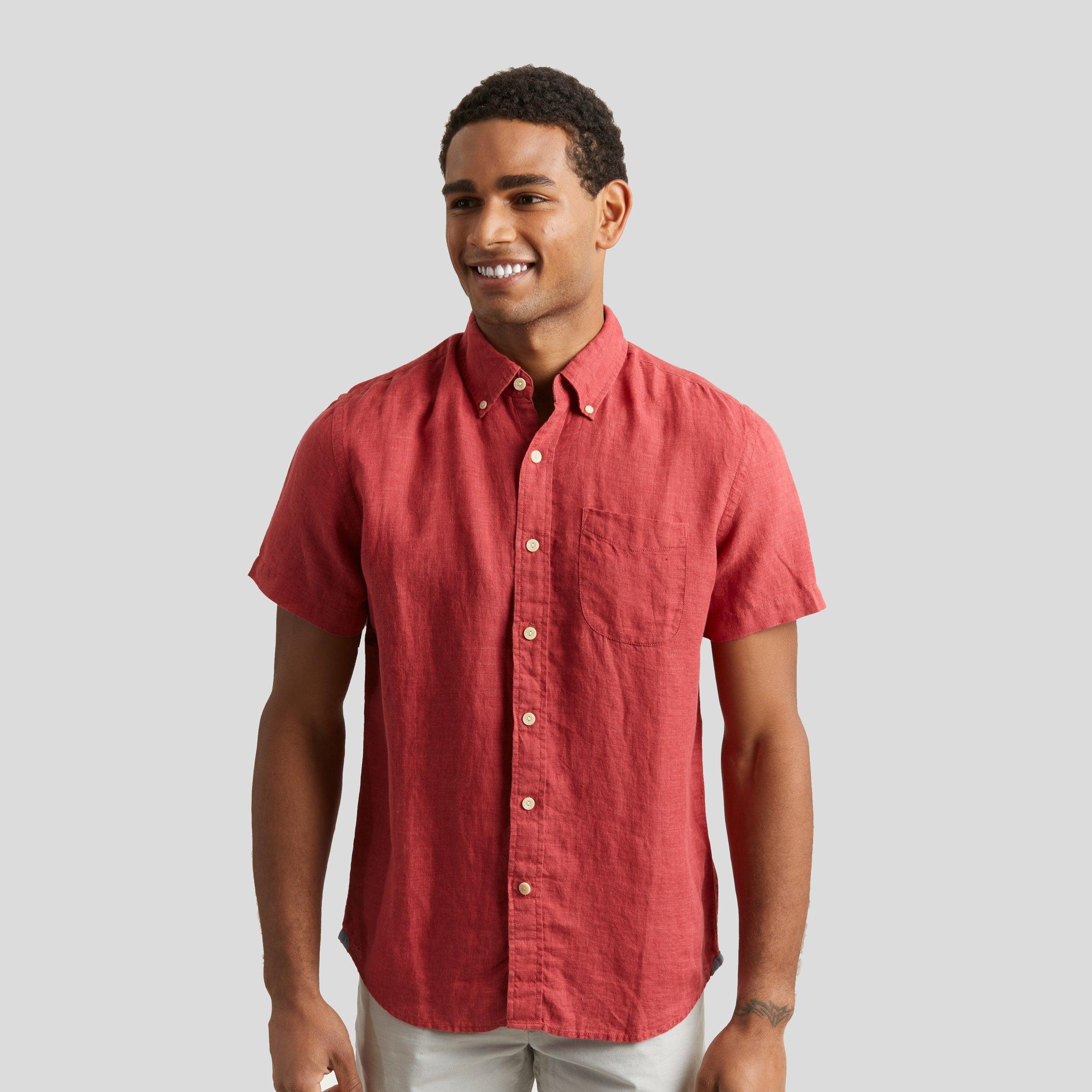 Paloma Sun Washed Linen Short Sleeve Shirt - Red (Final Sale)* Product Image