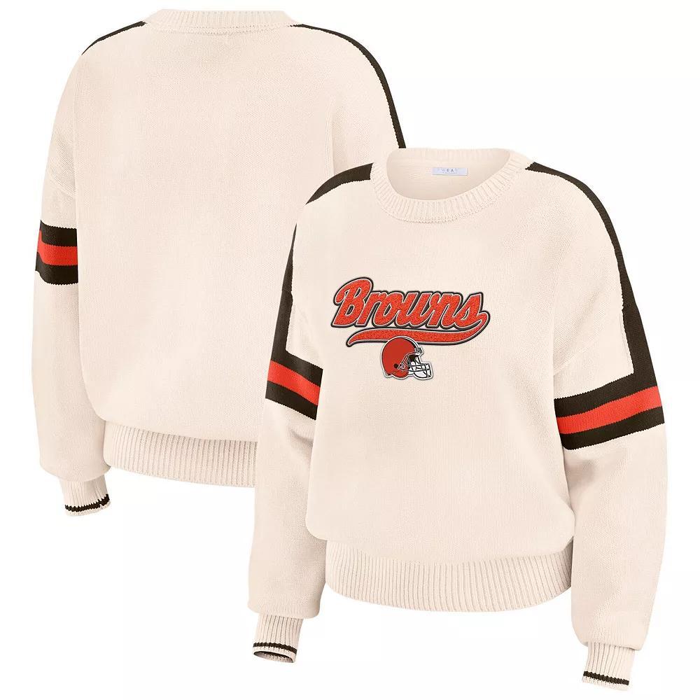 Women's WEAR by Erin Andrews  Cream Buffalo Bills Stripe Pullover Sweater, Size: 2XL, Beige Product Image