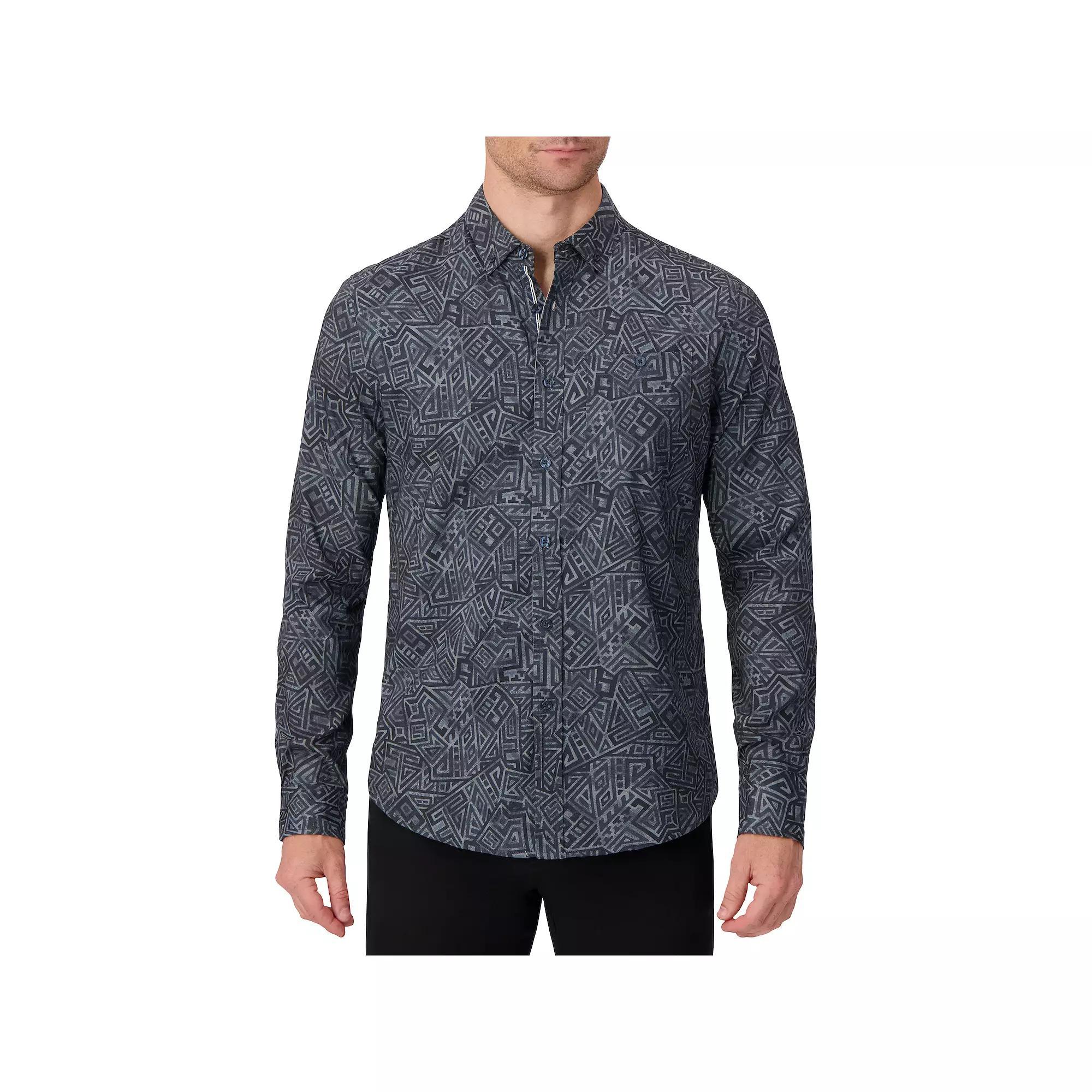Men's Report Collection Long Sleeve Stretch Modal Plaid Woven Button-Down Shirt, Size: Small, Grey Geo Product Image