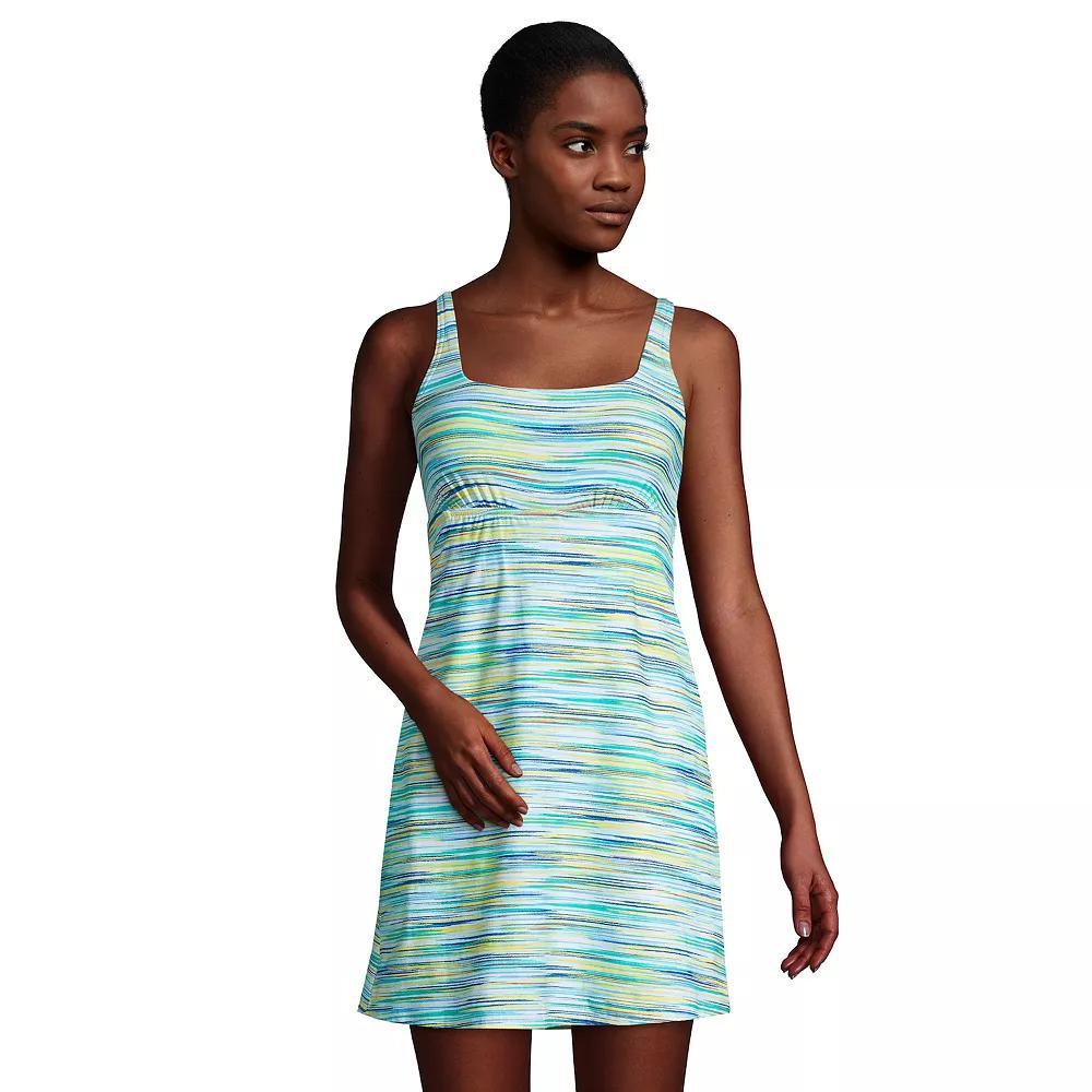 Women's Lands' End Tummy Control UPF 50 Squareneck One-Piece Swim Dress, Size: 2, Blue Space Dye Product Image
