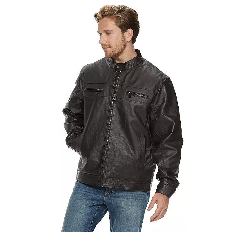 Men's Vintage Leather Moto Jacket, Size: Medium, Brown Product Image