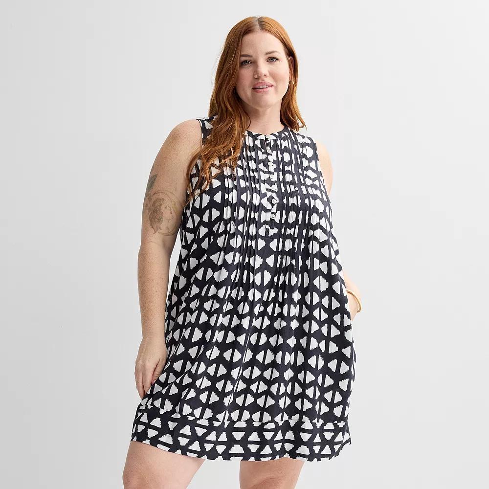 Plus Size Sonoma Goods For Life Pintuck Dress, Womens Black Triangle Geo Product Image