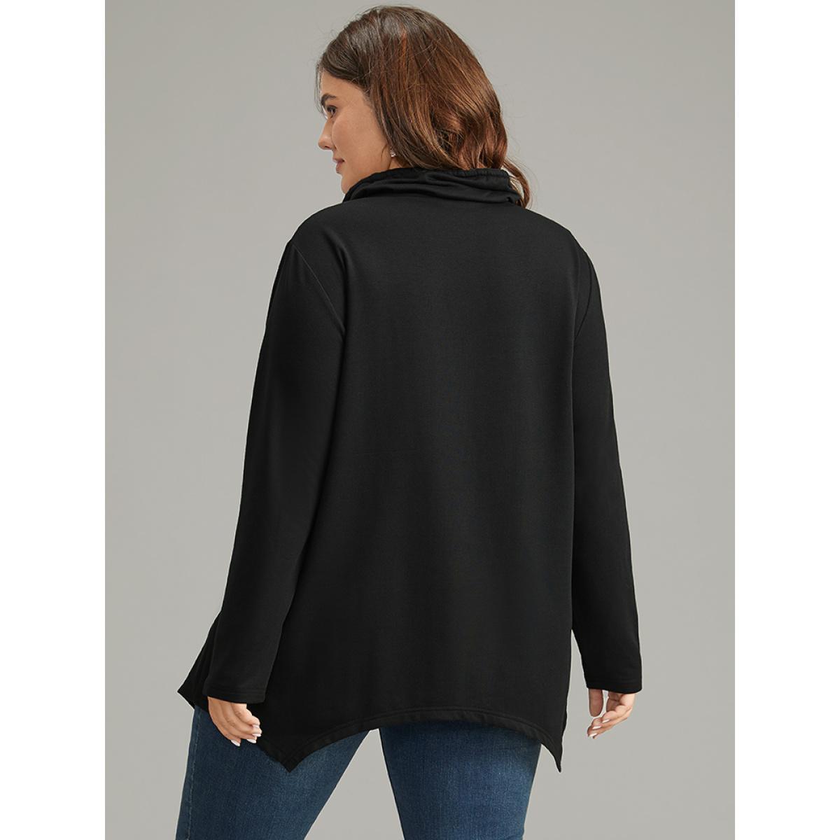 Plus Size Halloween Asymmetrical Pocket Lapel Collar Sweatshirt Women Black Casual Plain Lapel Collar Festival-Halloween Sweatshirts BloomChic 26/4X Product Image